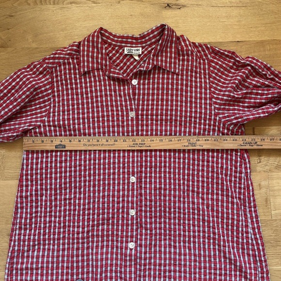 Vtg Lady Lori Womens Red Plaid Tunic Top Sz XL Lagenlook Button Up Lumberjack - Picture 9 of 15